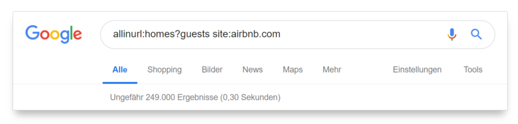 commande guest pour examiner un certain nombre de pages d’airbnb.com indexées