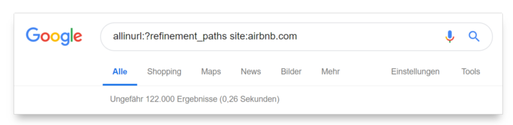 commande pour examiner un certain nombre de pages d’airbnb.com indexées
