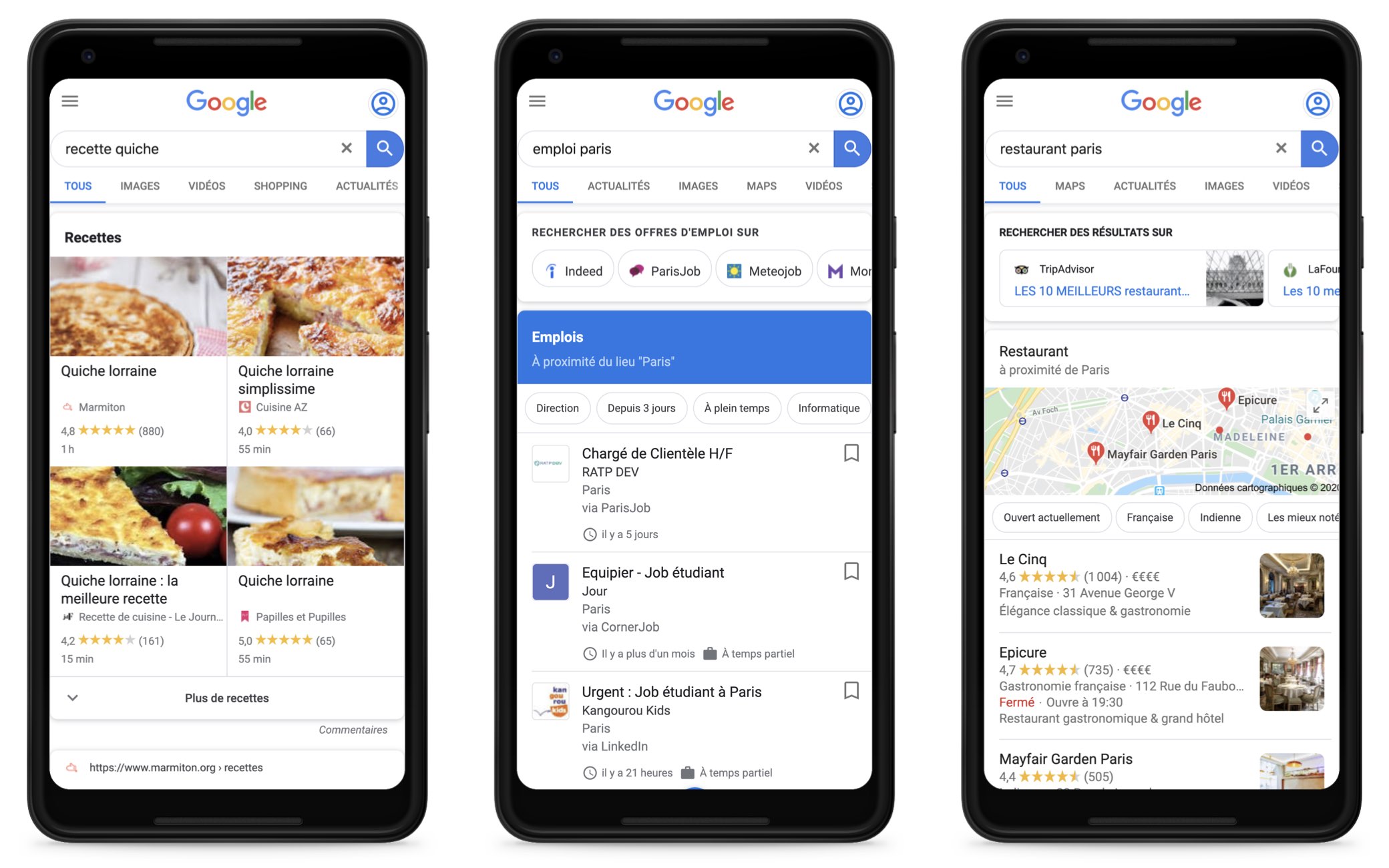 recette, emploi, restaurant in Google