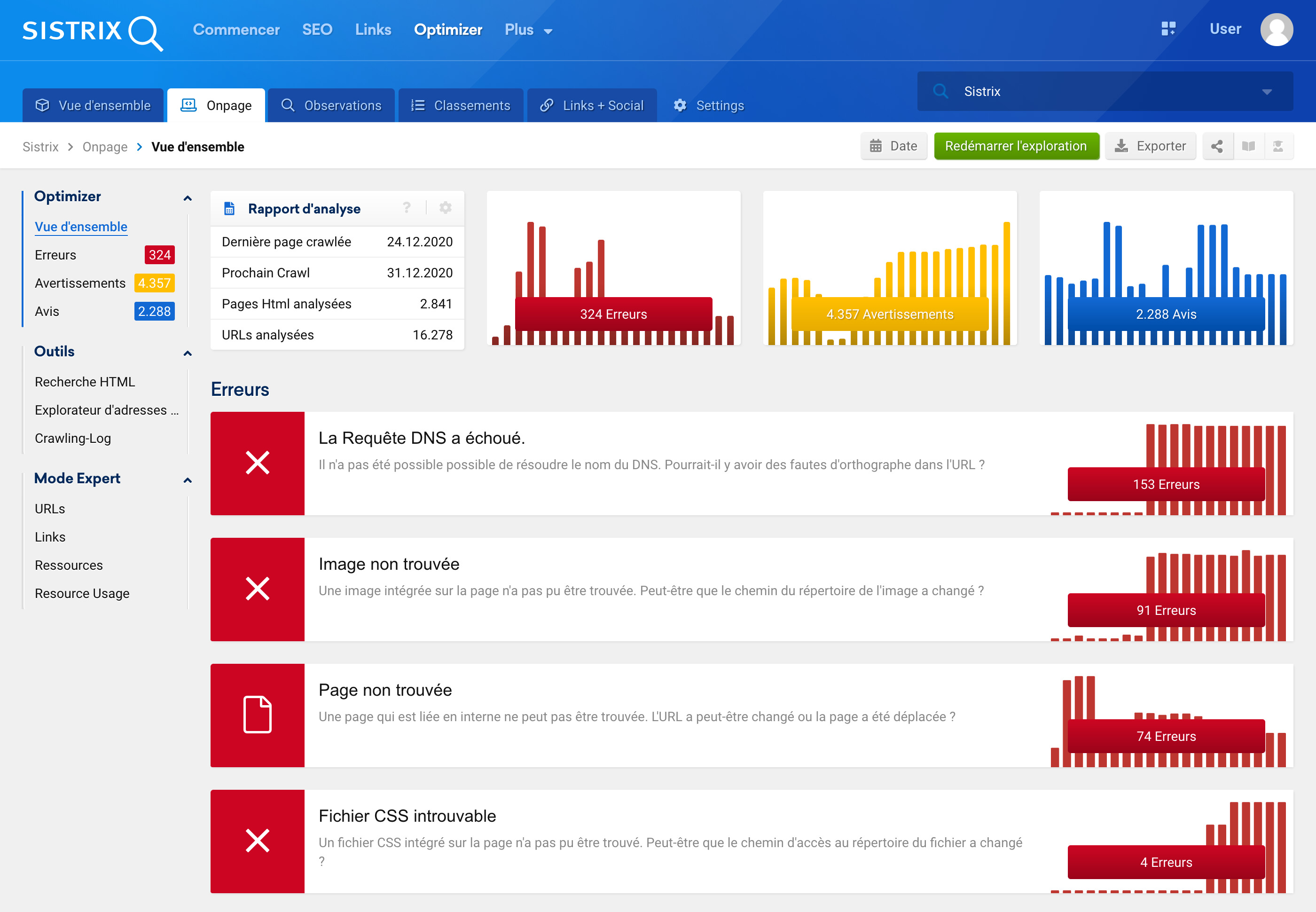 Onpage-optimisation: website analysis with the SISTRIX Optimizer