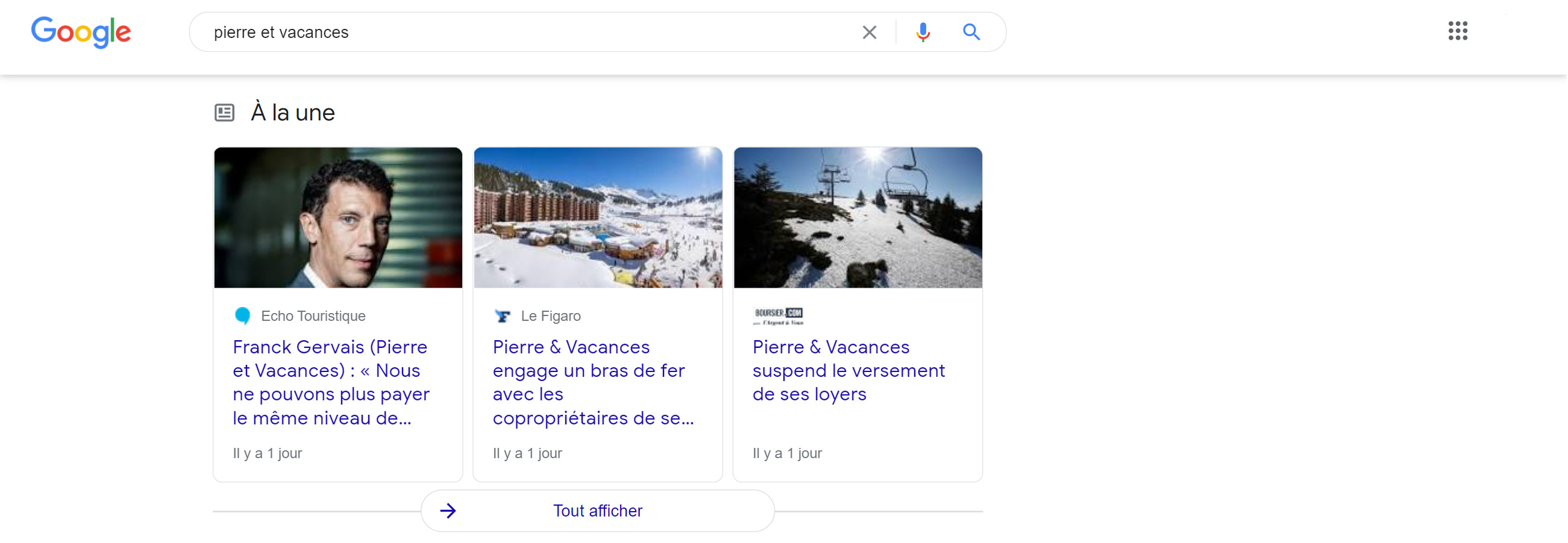 Box Actualité sur requête Pierre et vacances