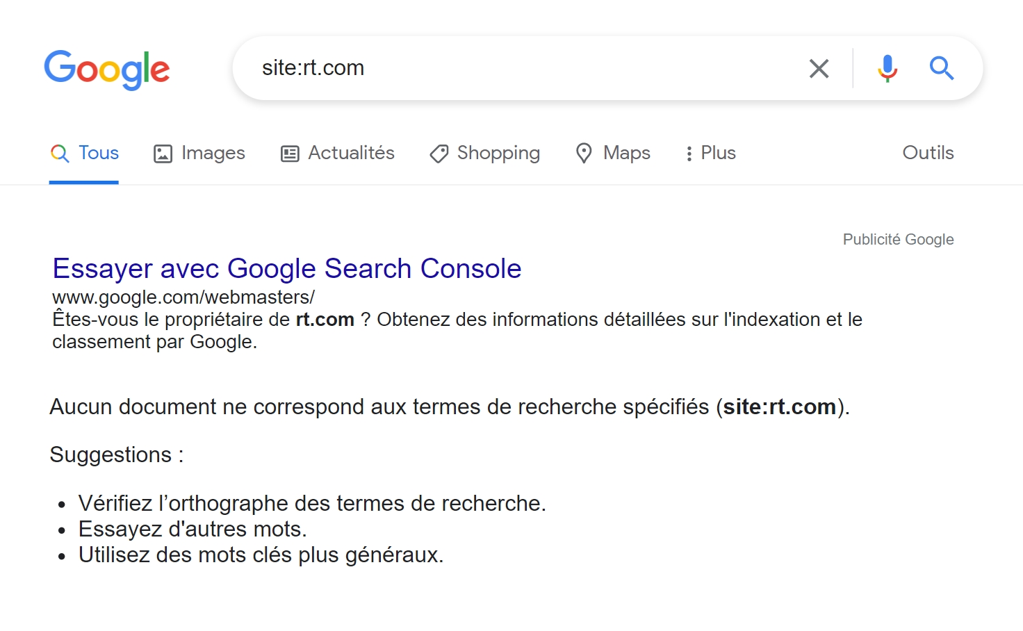rt.com n'est plus indexé dans Google France