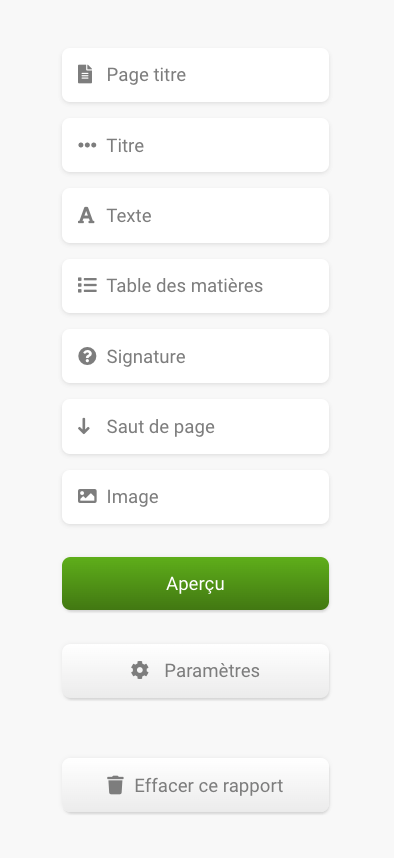 Menu de mise en page d'un rapport SISTRIX