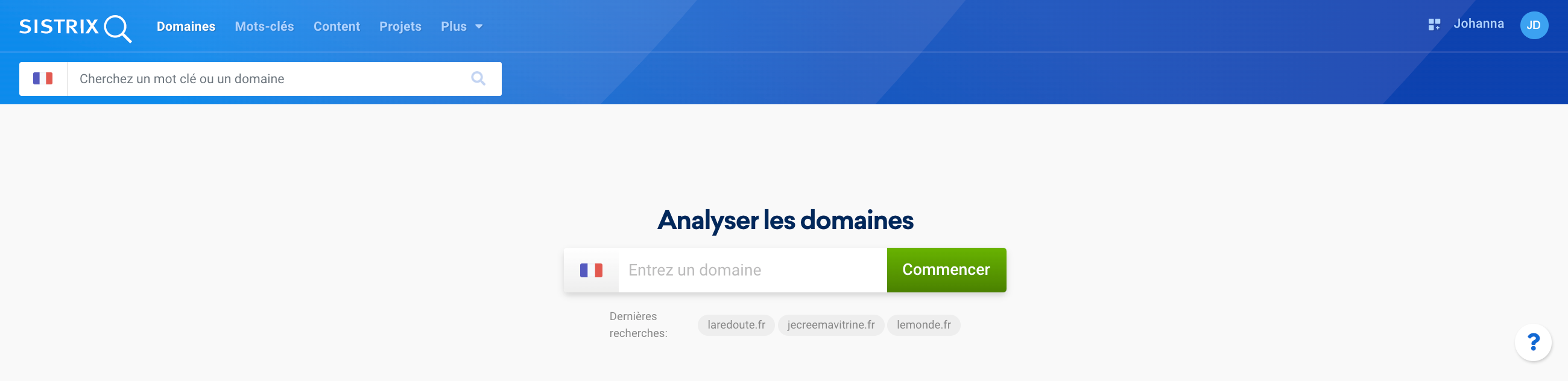 Barre de recherche permettant de saisir un nom de domaine sur l'interface de la Toolbox SISTRIX 