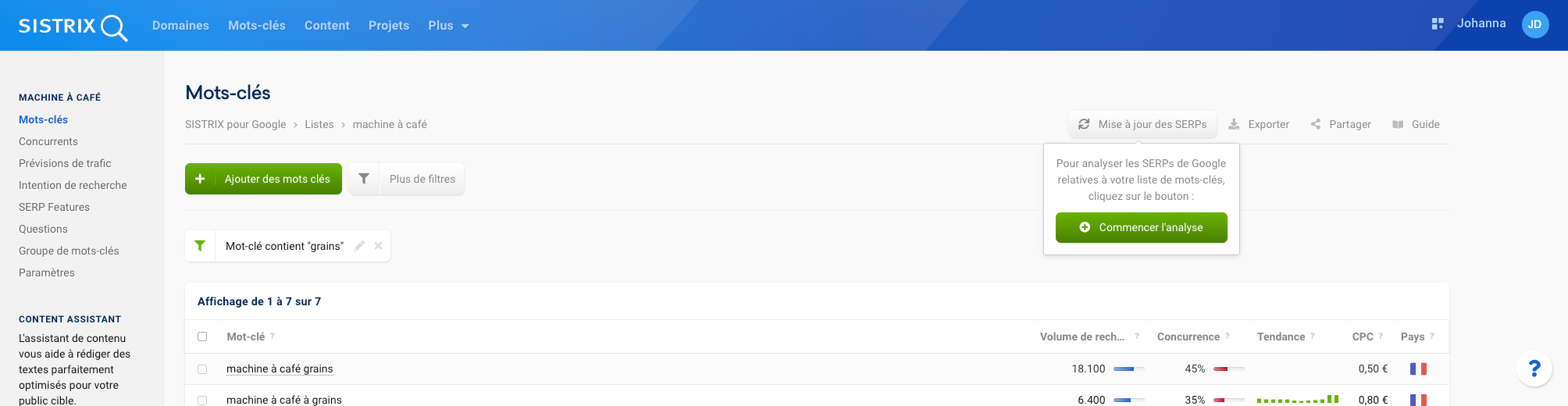 Analyser les SERPS de Google et actualiser les résultats de la liste des mots-clés