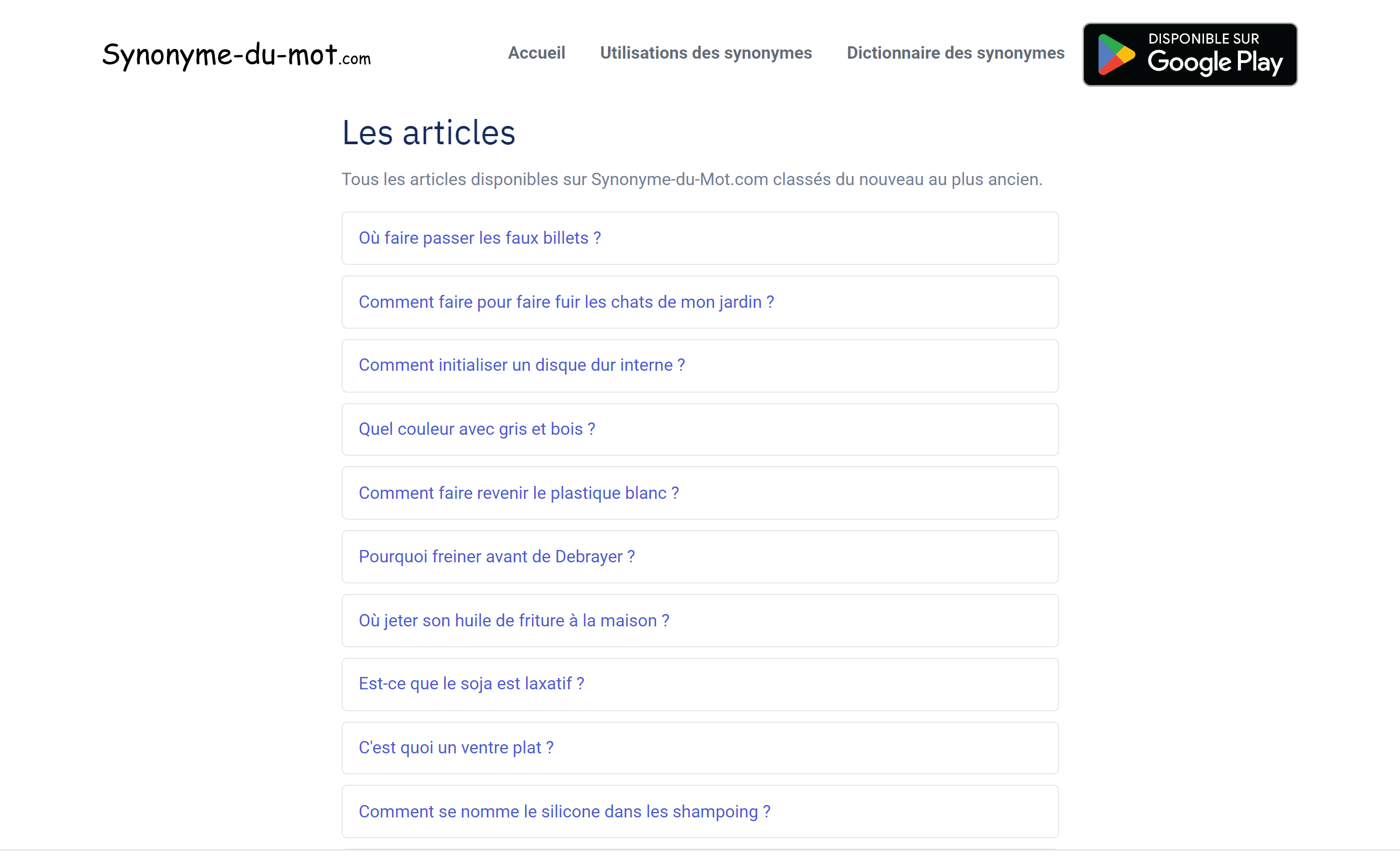 Répertoire disposant du meilleur SEO du site synomyme-du-mot.com