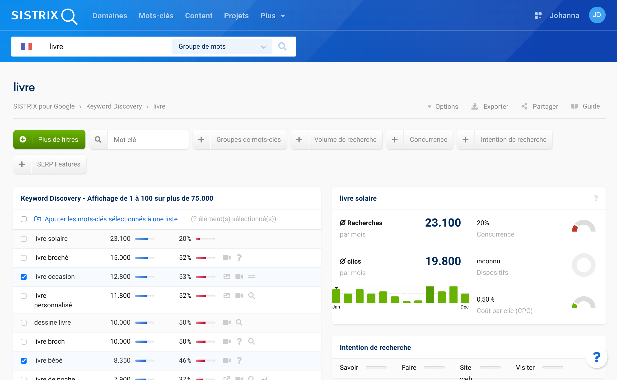 Comment ajouter les mots-clés sélectionnés à une liste depuis l'outil Keyword Discovery