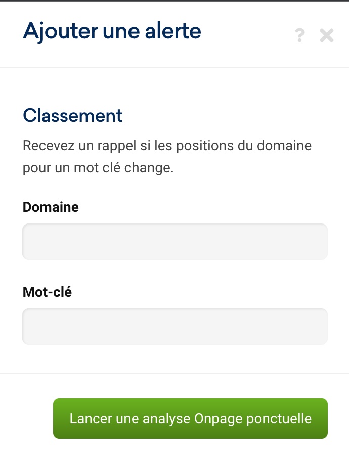 Ajouter une alerte de Classement ou Ranking