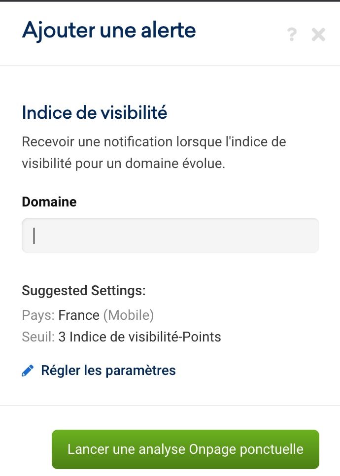 Ajouter une alerte Indice de Visibilité