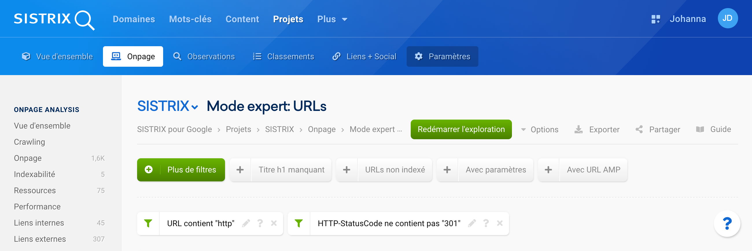 Identifier des pages HTTP sans redirections via le mode Expert