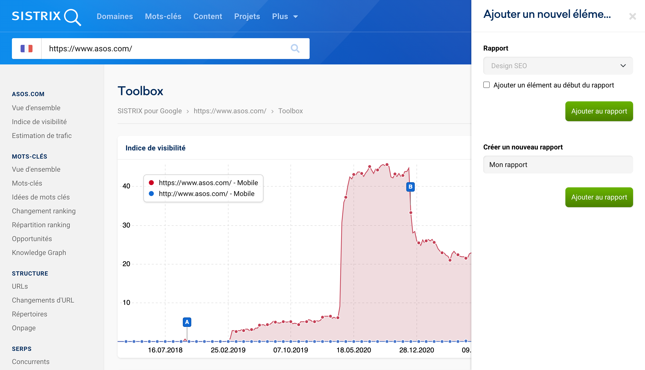 Ajouter un nouvel élément à un rapport lors d'une comparaison de sous-domaines