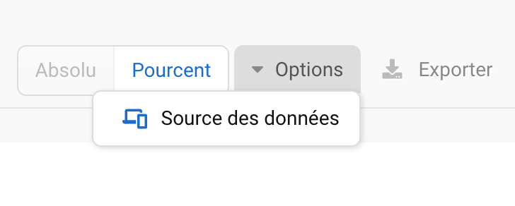 Choix de la source des données dans les options