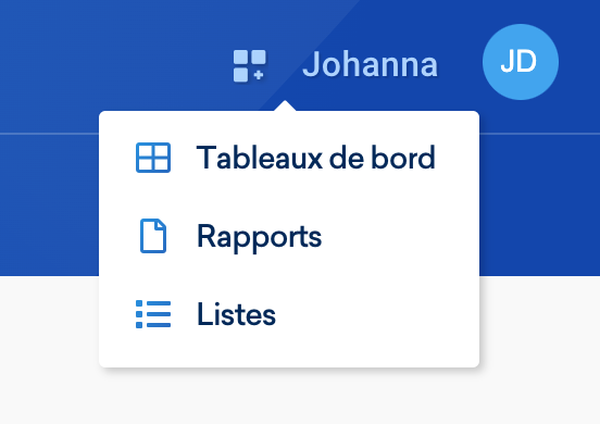 Menu contenant les listes dans la barre de navigation