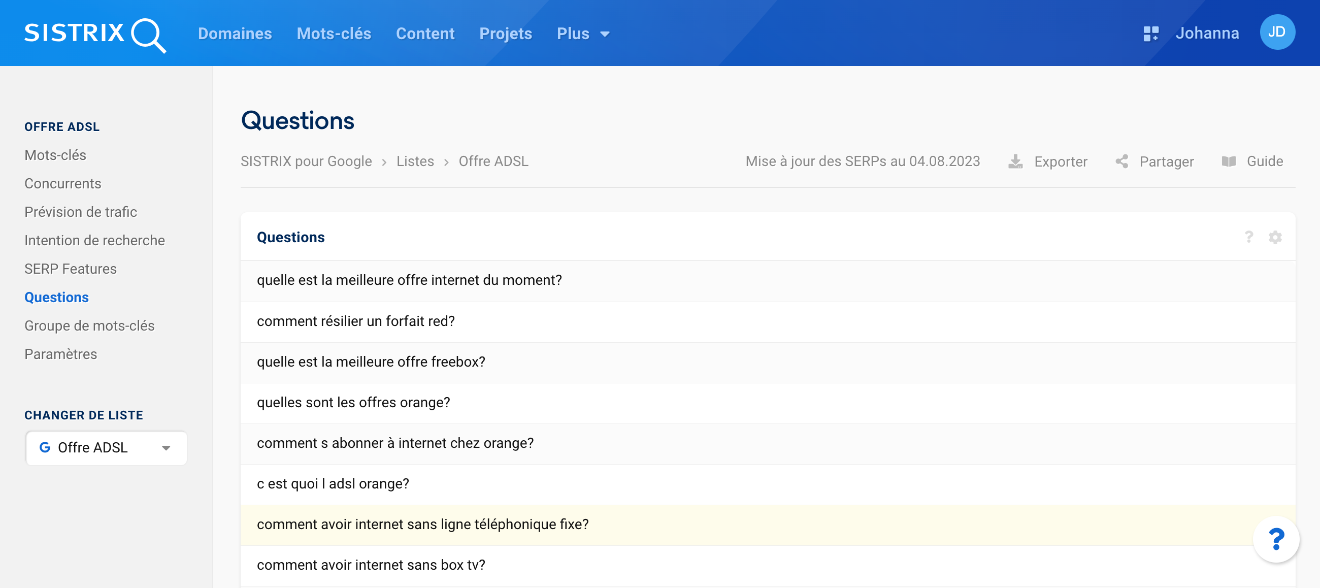 Analyser les questions les plus posées à partir d'une liste de mots-clés