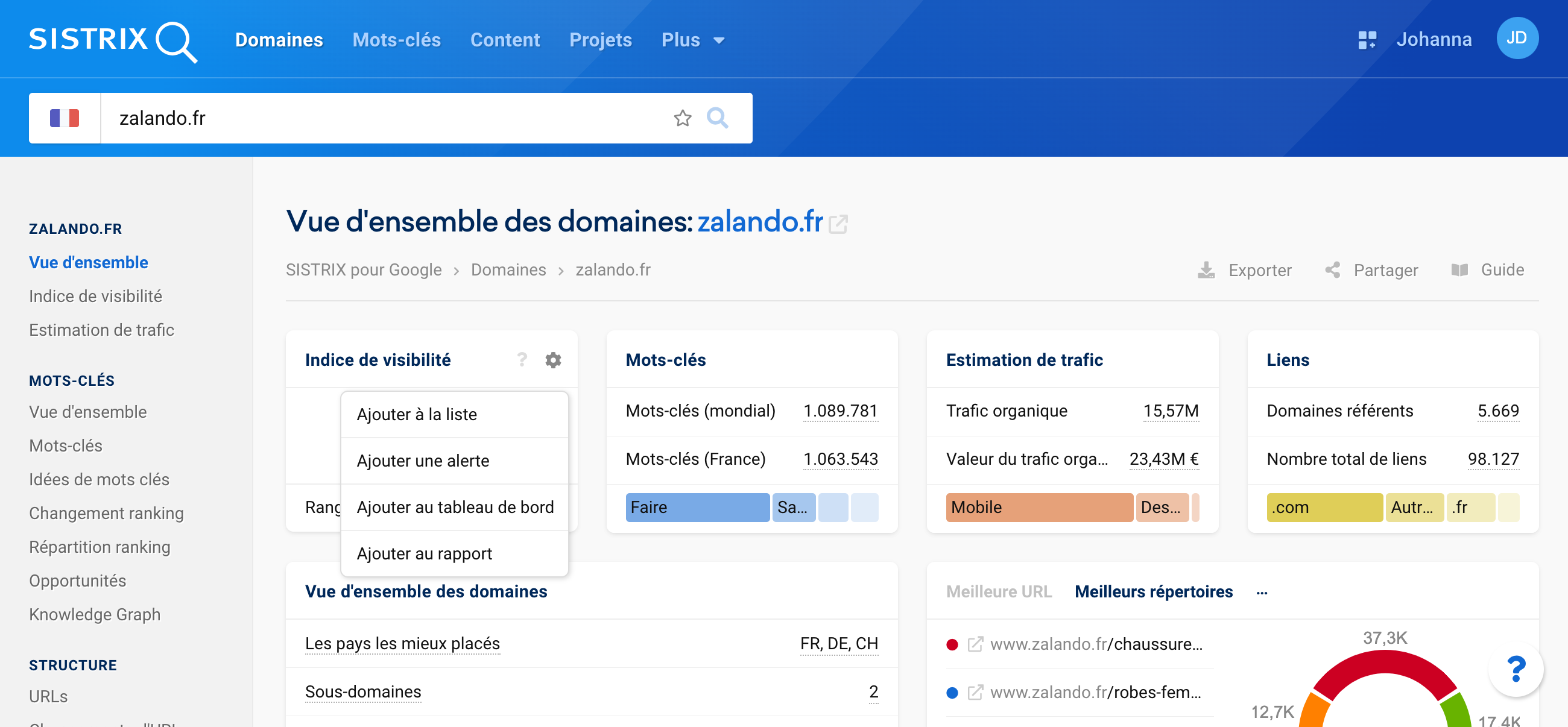 Ajouter l'Indice de Visibilité d'un domaine à une liste