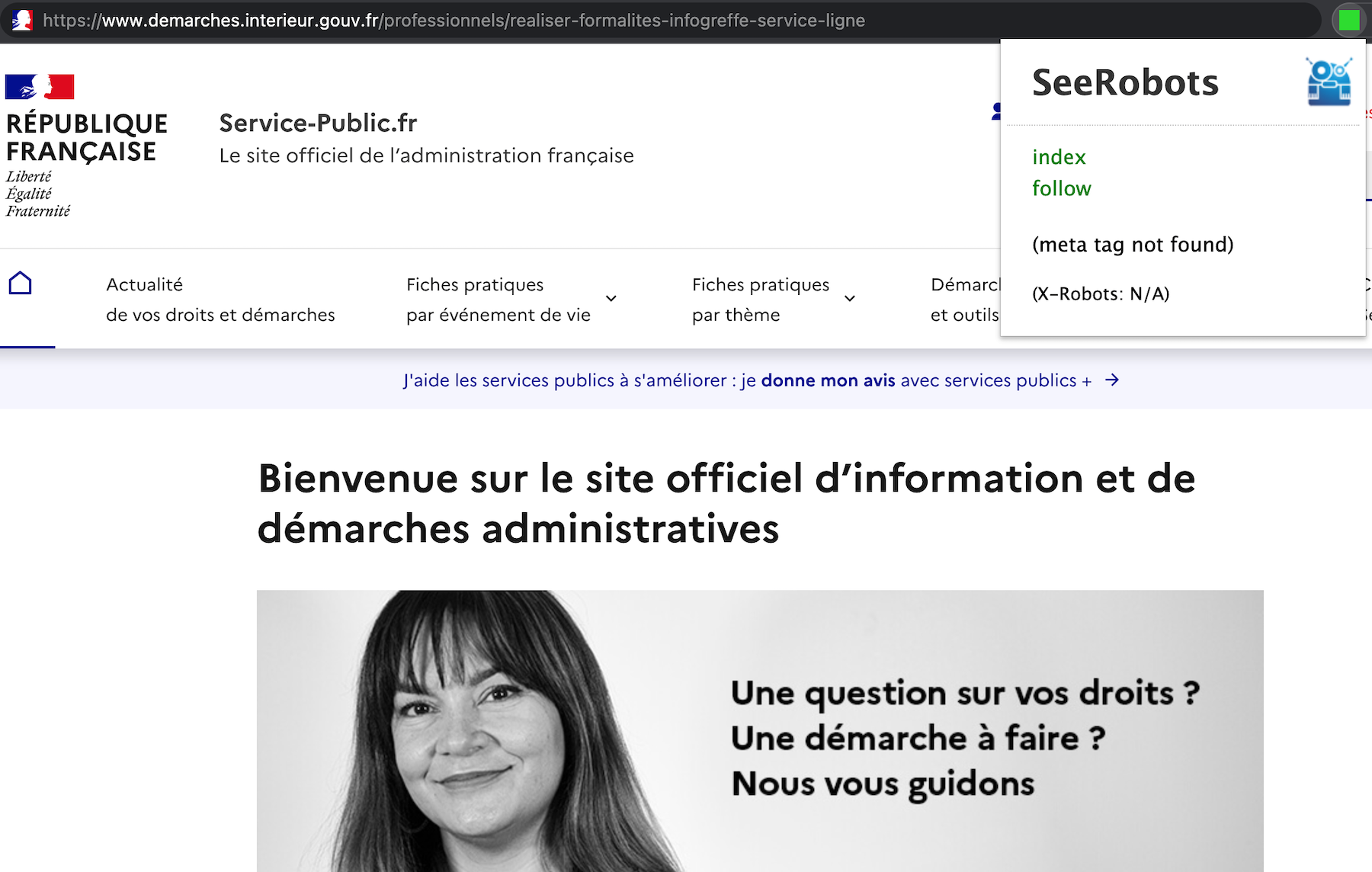 Analyse avec SeeRobots de l'URL