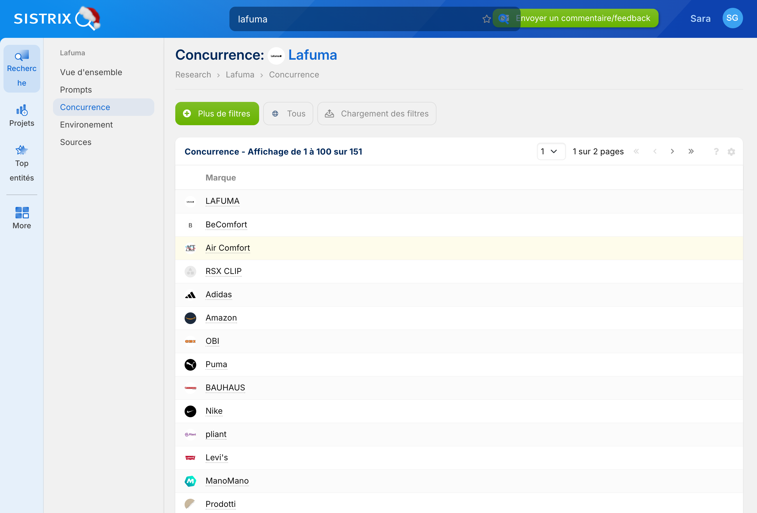 Capture d’écran de l’analyse IA de SISTRIX pour les aspirateurs robots, avec une comparaison concurrentielle entre Roborock, Dyson, Ecovacs, Eufy, Shark et iRobot.