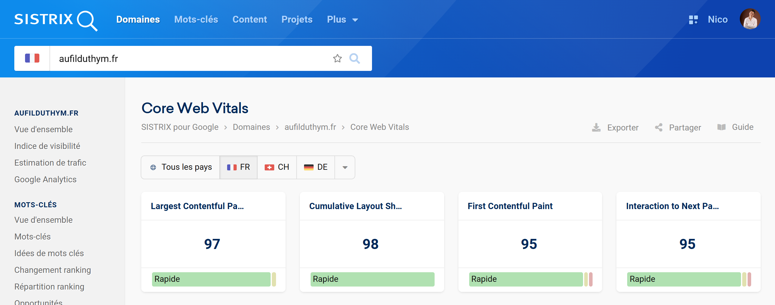 CWV du site aufilduthym.fr
