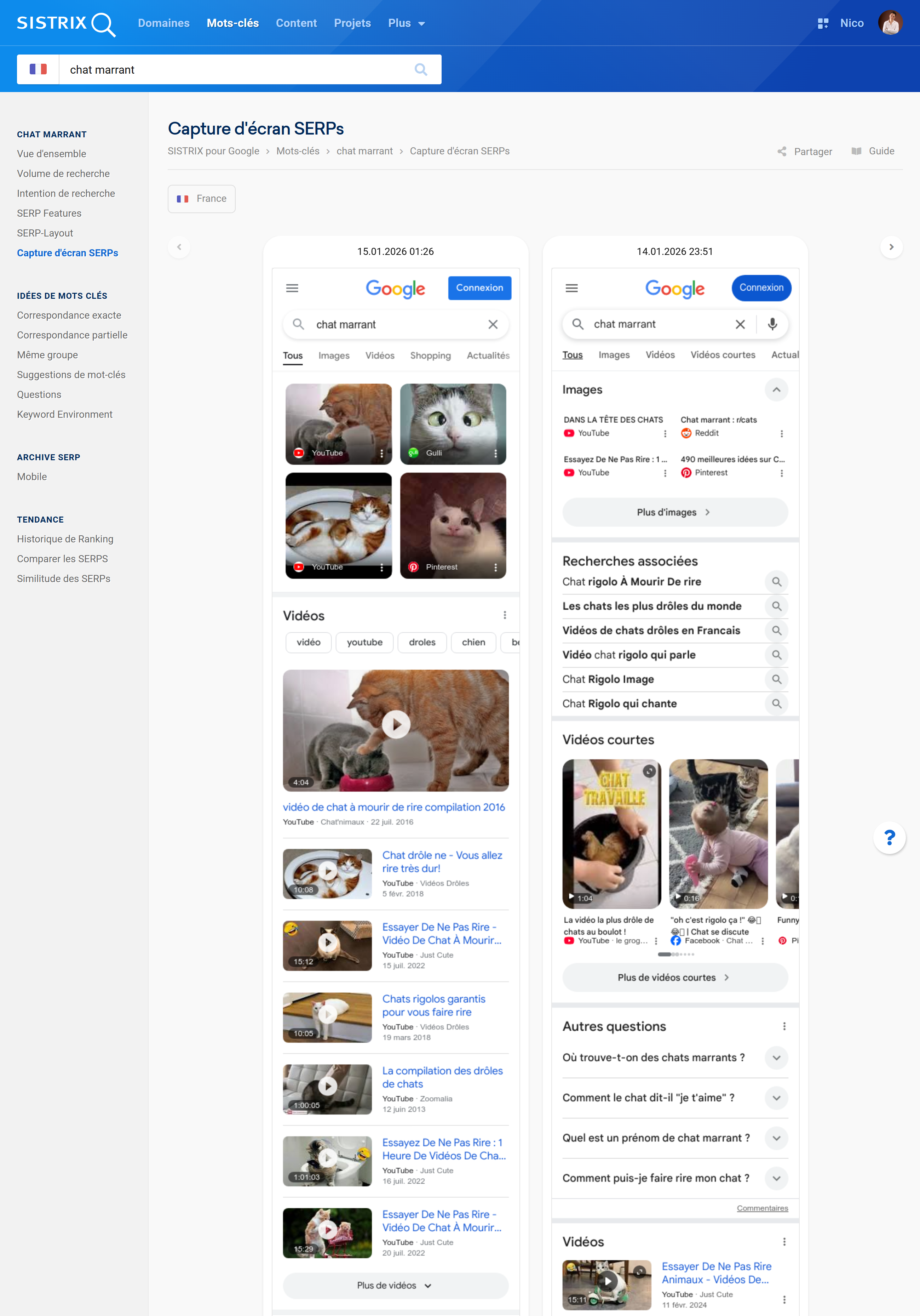 Analyse SERP Google – intention et formats sur « chat marrant »