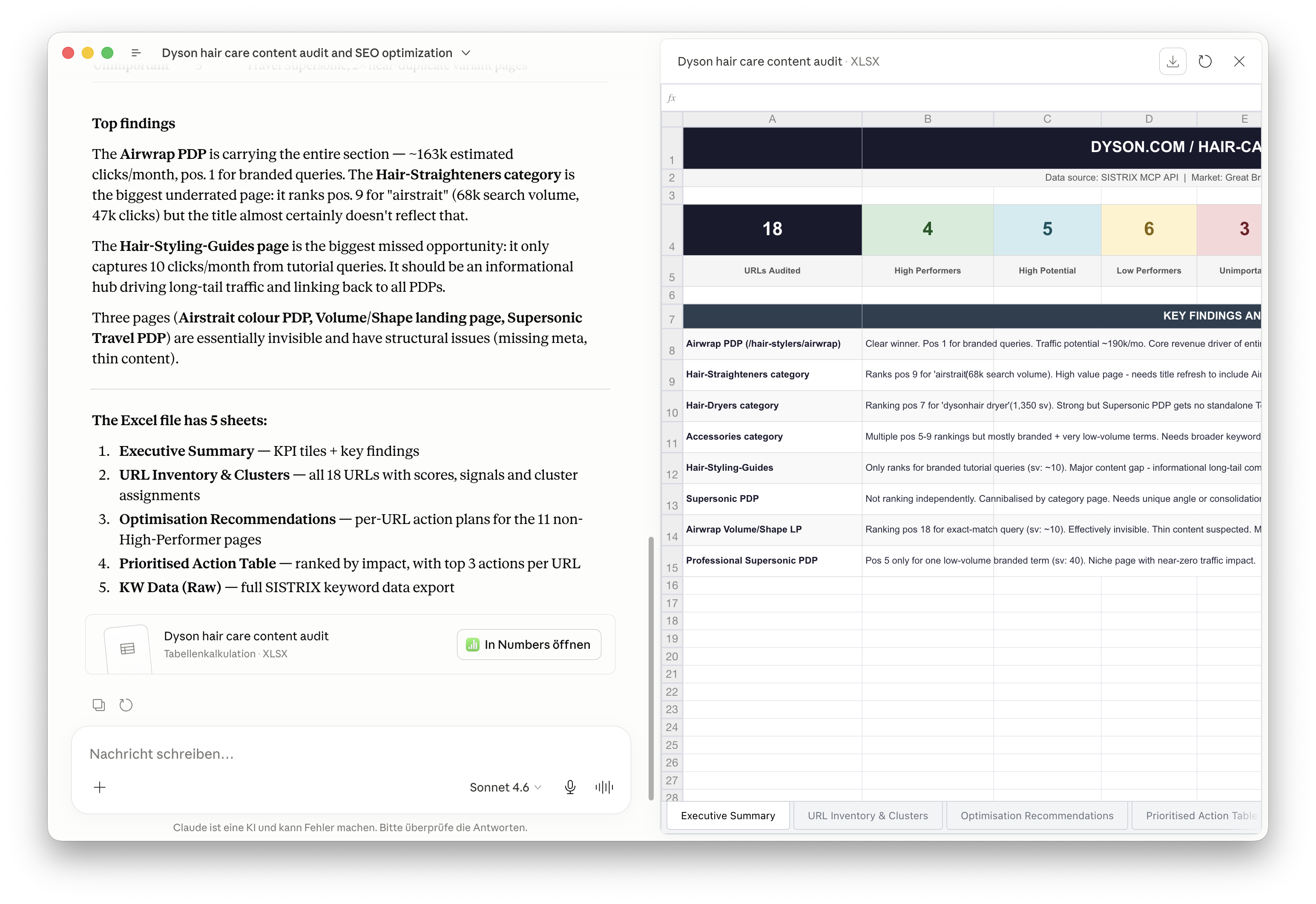 Exemple d'audit utilisant le domaine « dyson.com » pour illustrer les capacités de cette fonctionnalité.