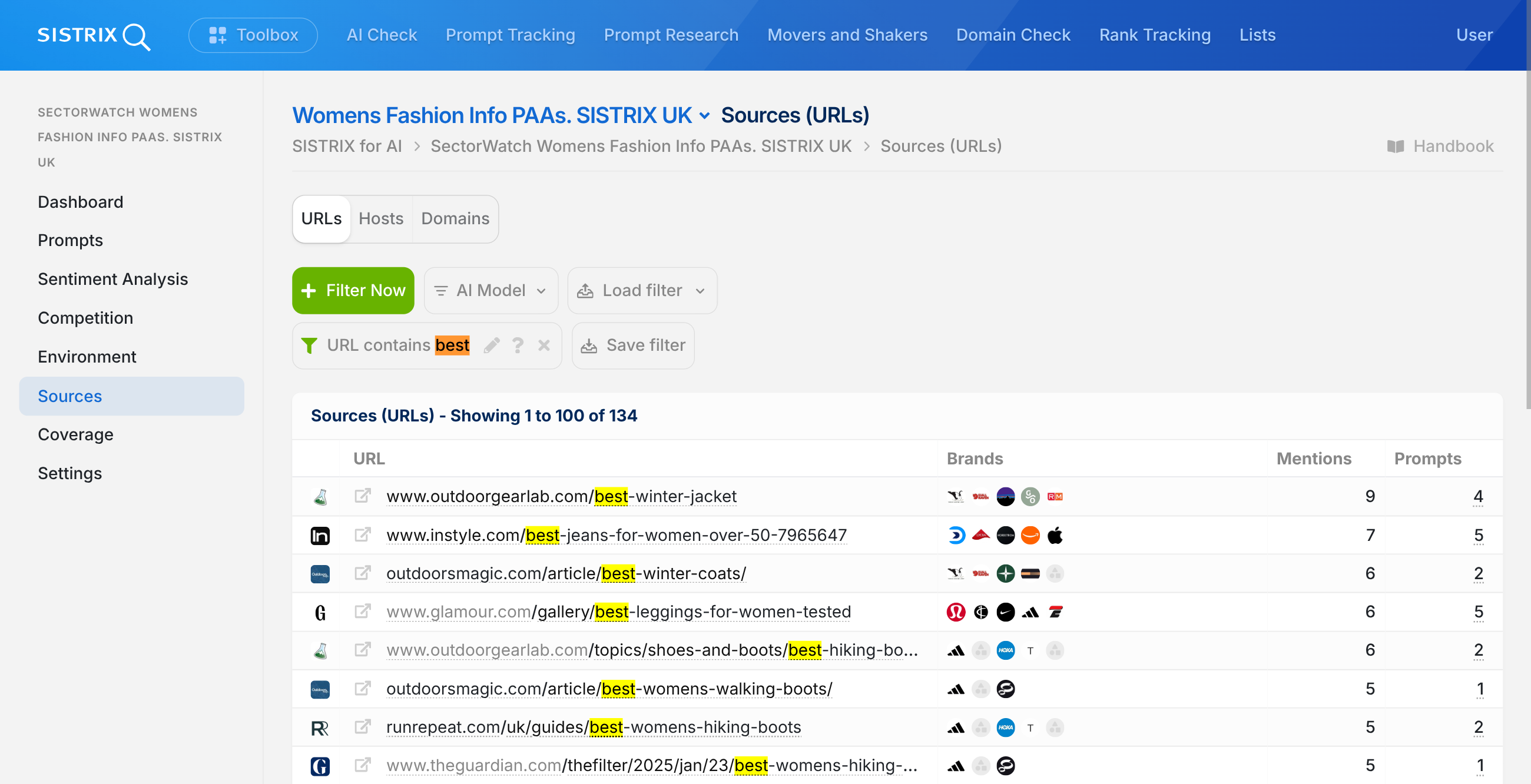Citation filtering in SISTRIX for chatbots